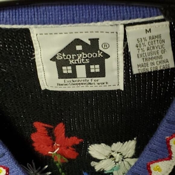 Storybook Knits Vintage Knitted Folkloric Garden Floral‎ ButtonSz M Cardigan - Picture 4 of 11